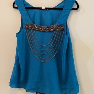 Andrew Charles embellished turquoise top. SZ L